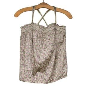 American Eagle Green Floral Smocked Top Small